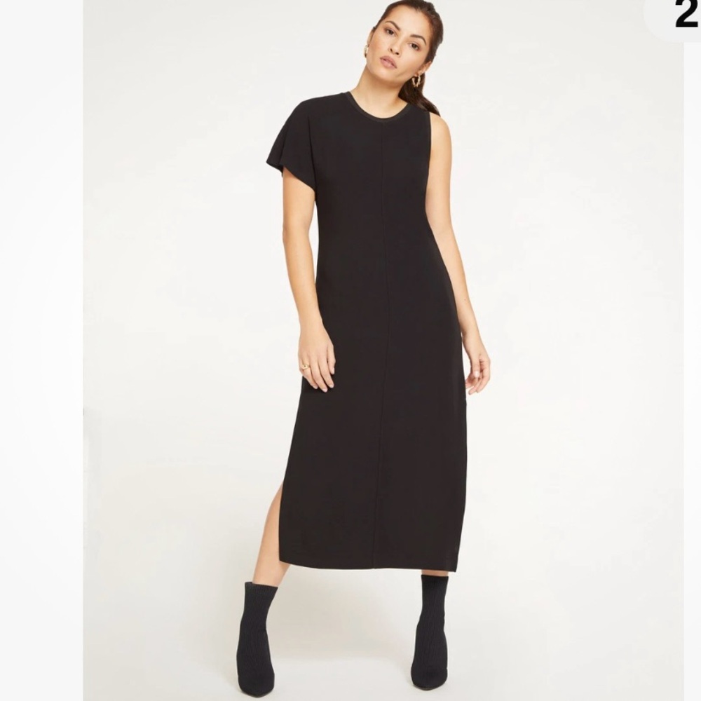 NWOT GSPQ Assymetricical Rage Maxi Dress Side Slits Assymetrical Sleeve